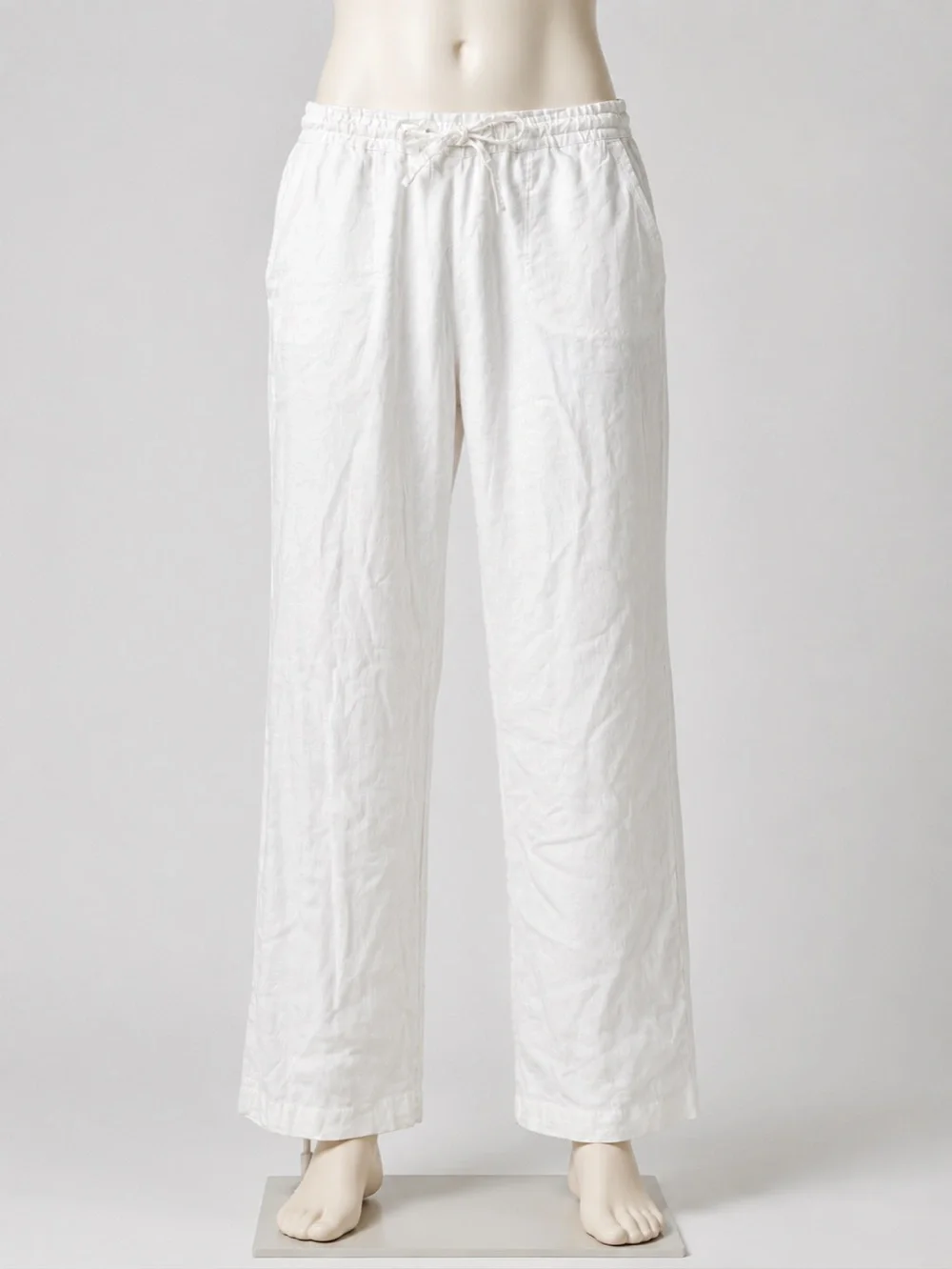 Per Se Linen Rayon Blend White Pull On Pants Size Large Elastic Waist - Picture 2 of 8